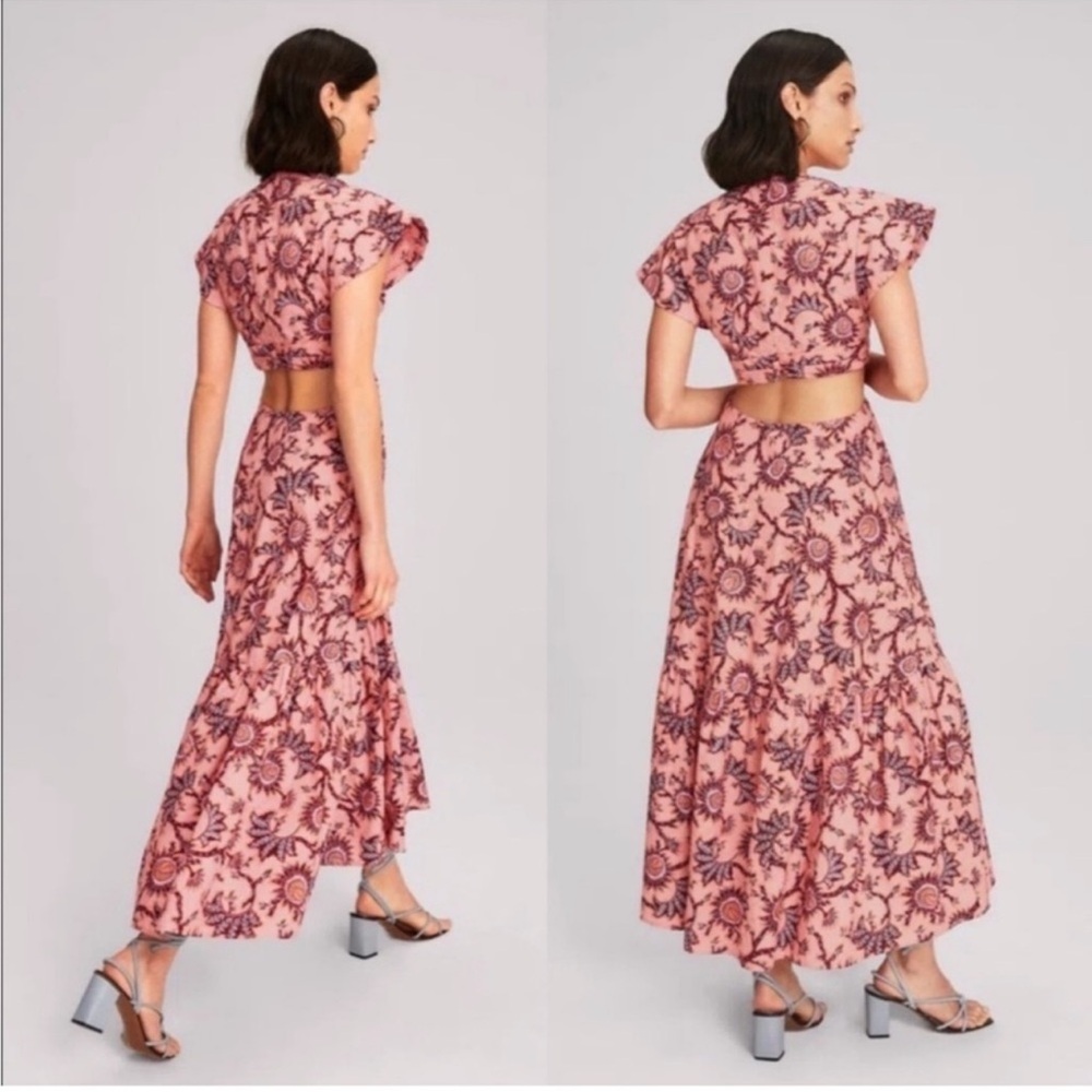 A.L.C. Alexandria Cotton Dress Salmon Red Floral Carlinal Print in Size 6 - Picture 3 of 13